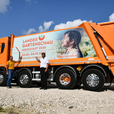 LGS-Werbung 2020 auf Müllfahrzeugen