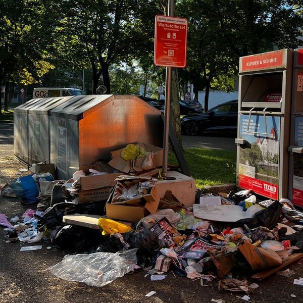 Bild vergr&ouml;&szlig;ern: Wertstoffinsel vermüllt mit Altkleidern